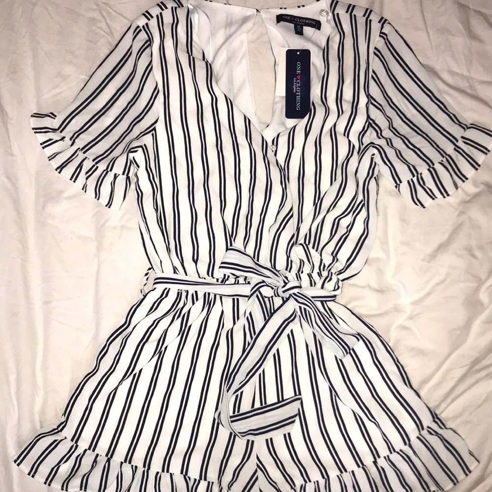 NWT Striped Romper with Ruffle Detail